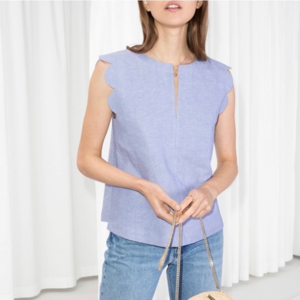 & Other Stories Chambray Scallop Sleeveless Top Size 0